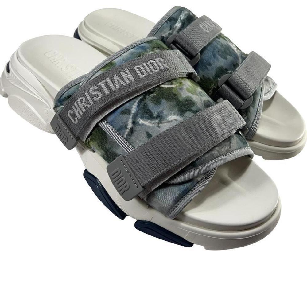 D Wander Shaded Camo Velcro Strappy Blue Slides Sandals E123